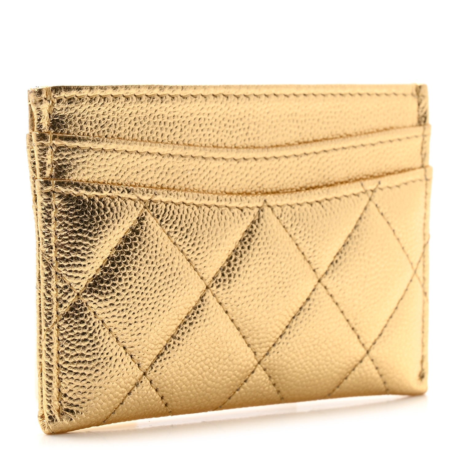 Metallic Caviar Quilted Card Holder Gold