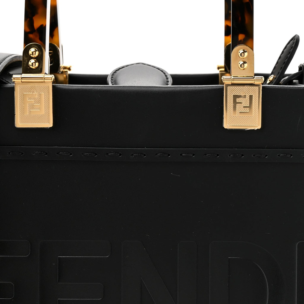 Vitello King Plexiglass Logo Embossed Small Fendi Sunshine Shopper Tote Black