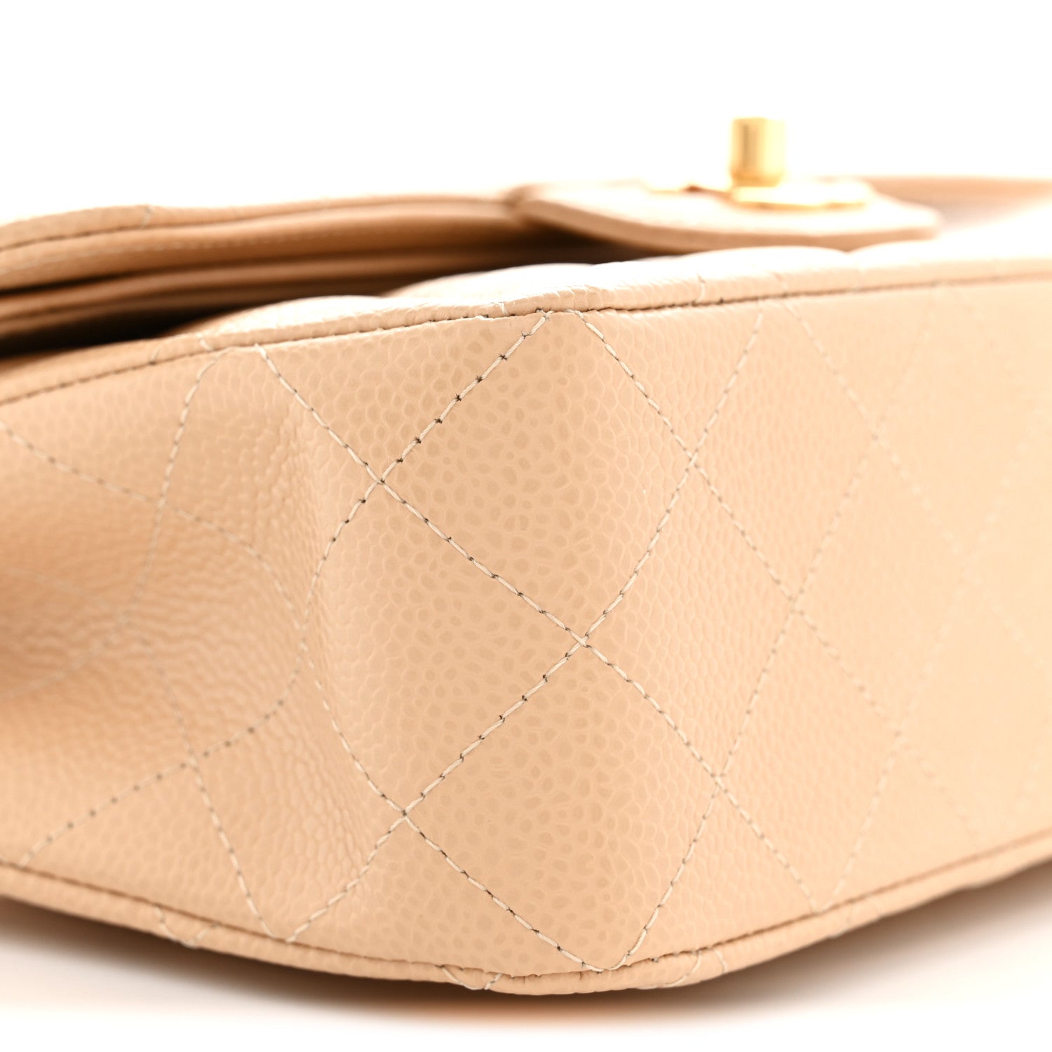 Caviar Quilted Small Double Flap Beige