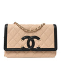 Caviar Quilted CC Filigree Wallet On Chain WOC Beige Black