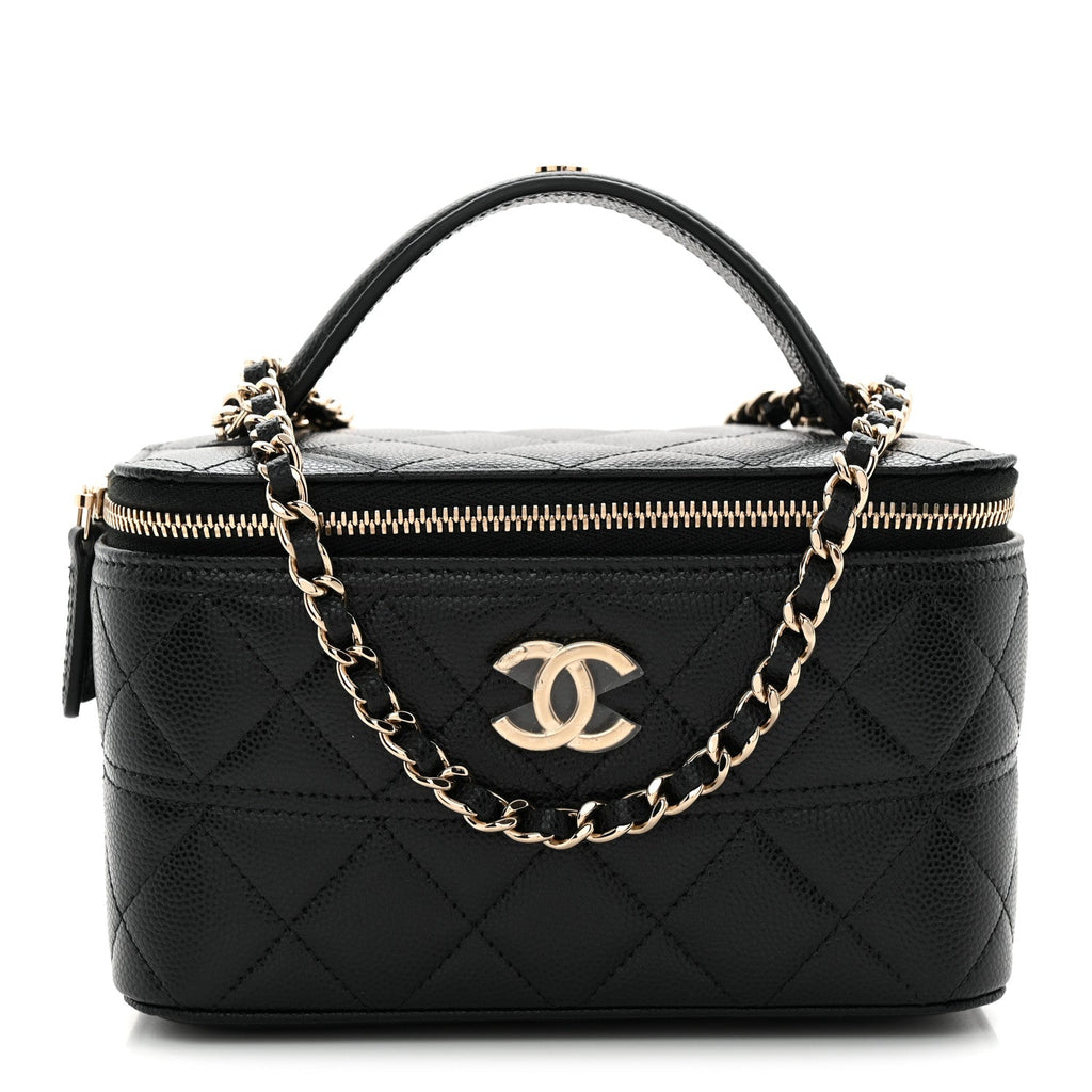 Caviar Quilted Trendy Handle Mini Vanity Black