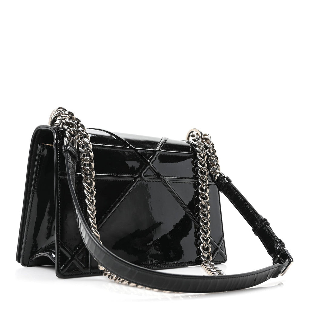 Patent Medium Diorama Flap Bag Black