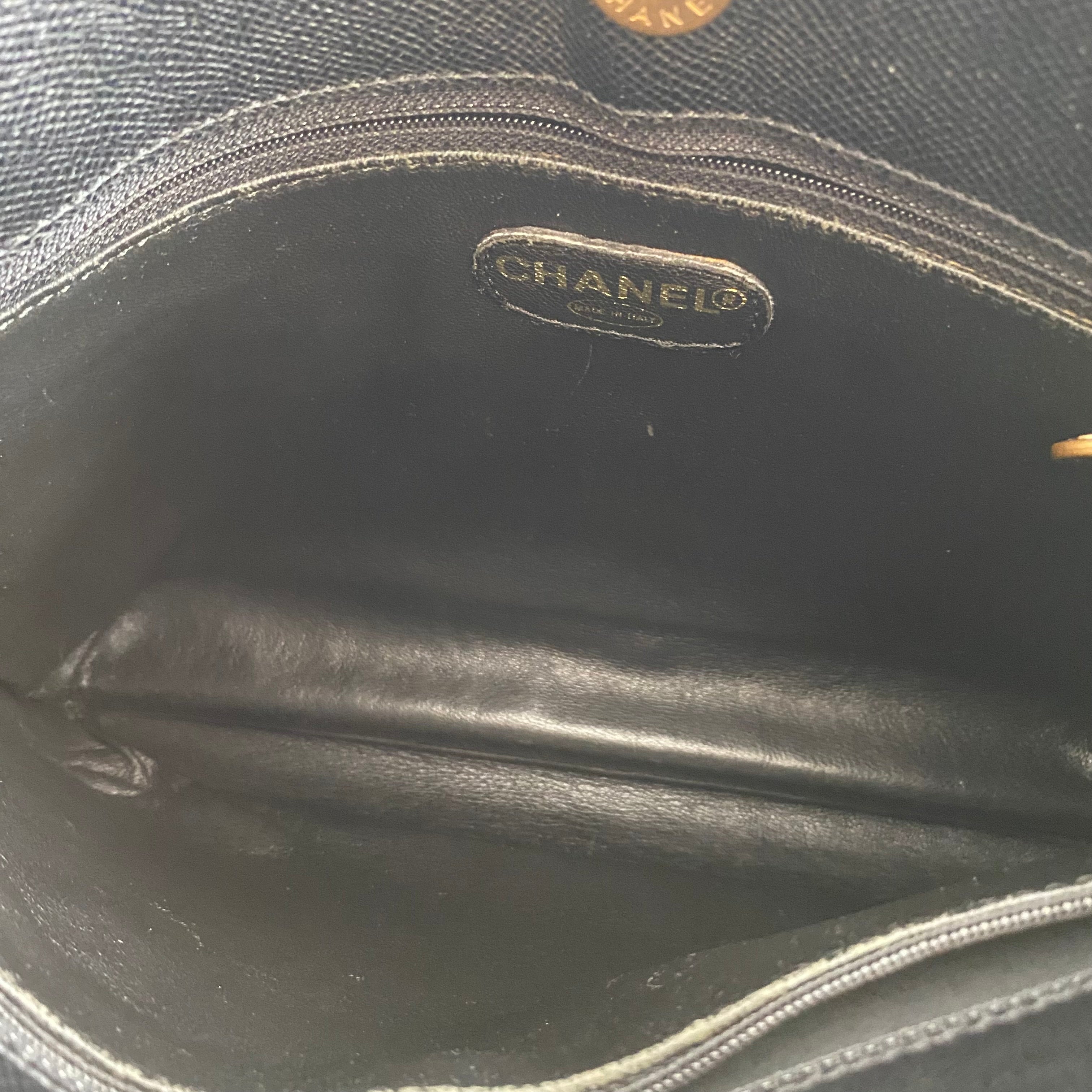 CHANEL Logo Caviar Black Leather Tote Shoulder Bag