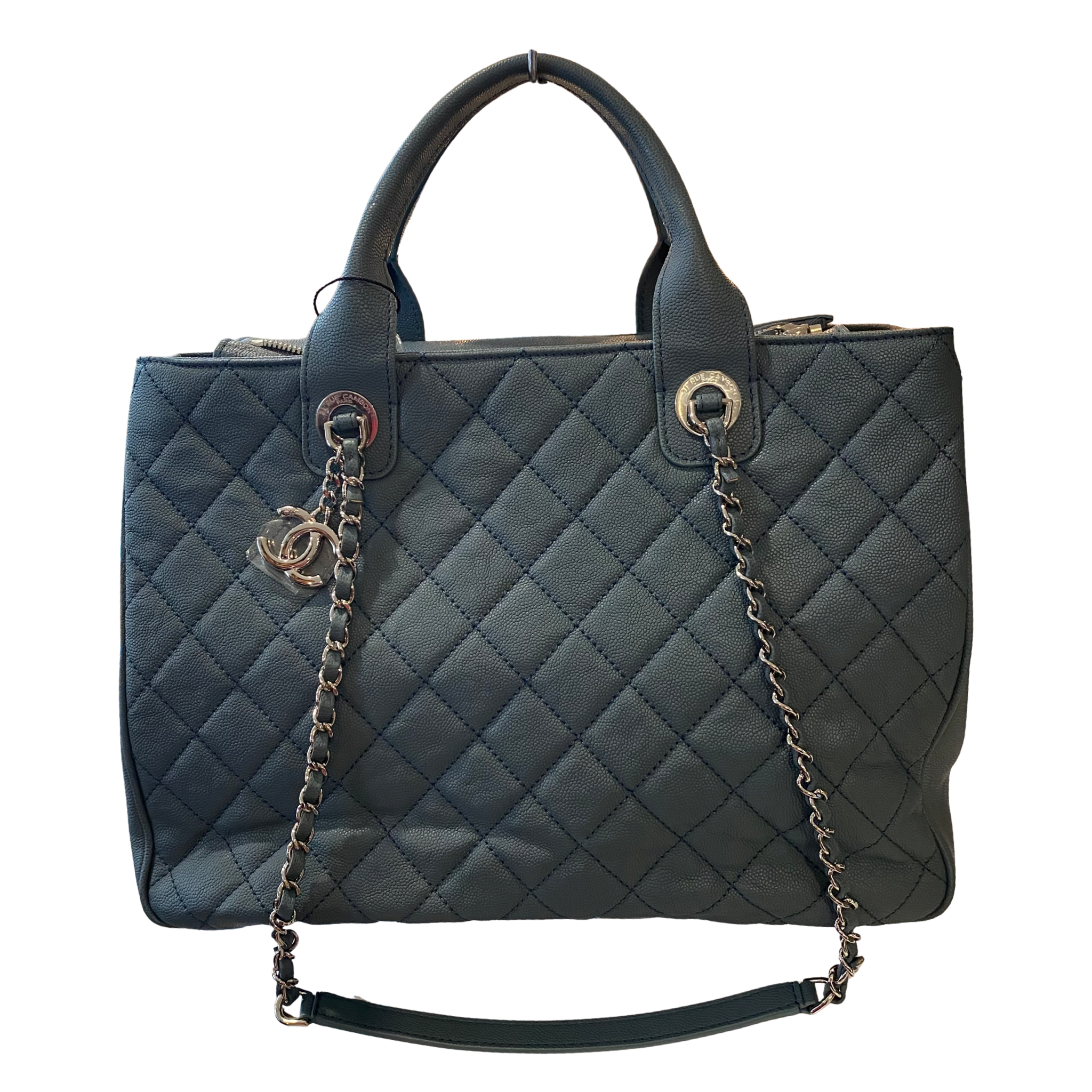 CHANEL Quilted Urban Companion Caviar Top Handle Tote Shoulder Bag Blue
