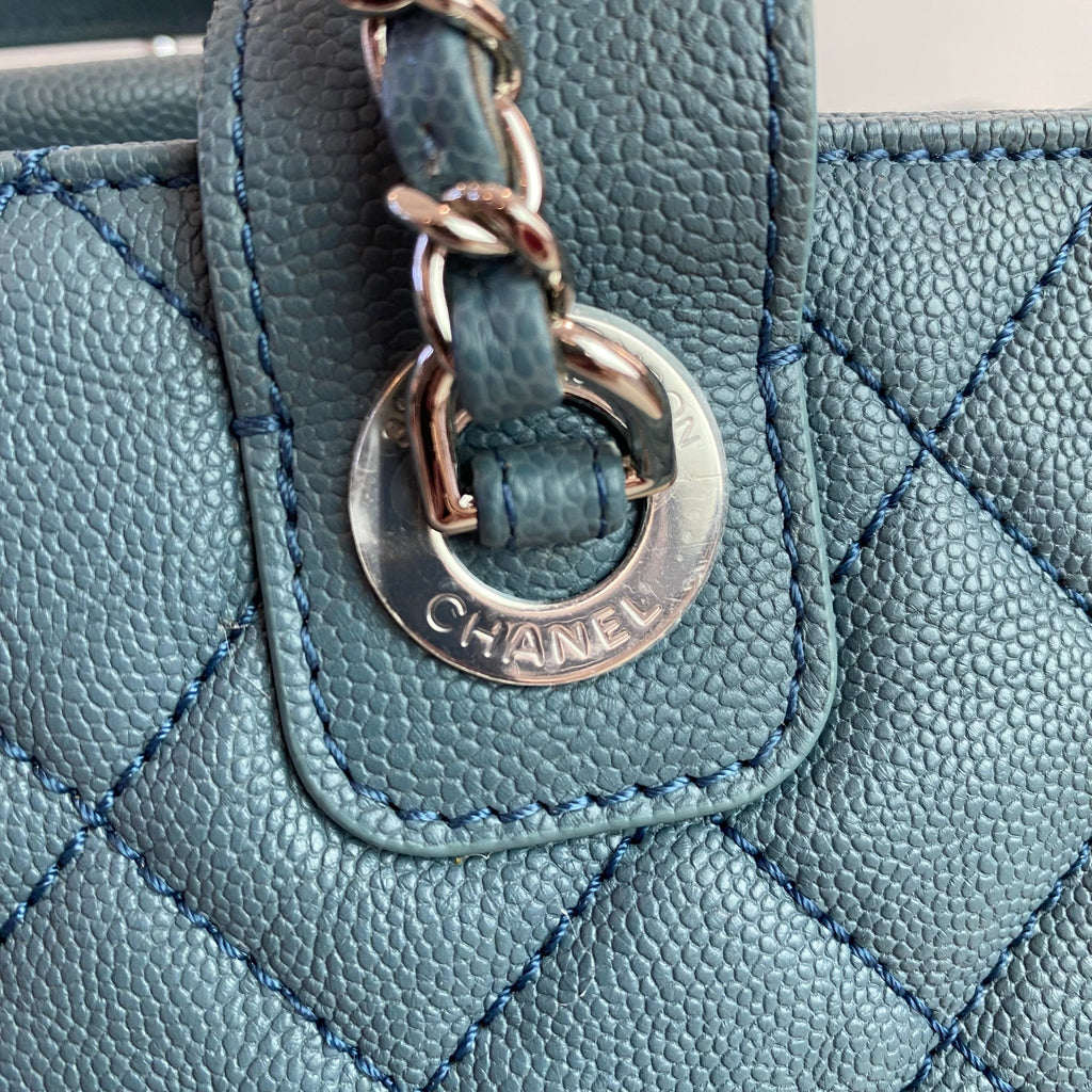 CHANEL Quilted Urban Companion Caviar Top Handle Tote Shoulder Bag Blue