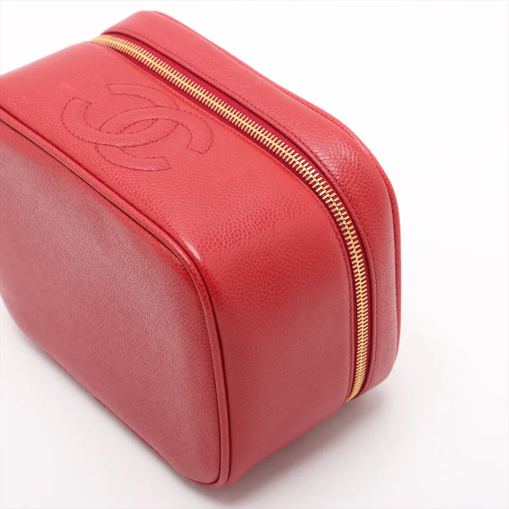 Chanel CC Logo Caviar Skin Vanity Bag Red
