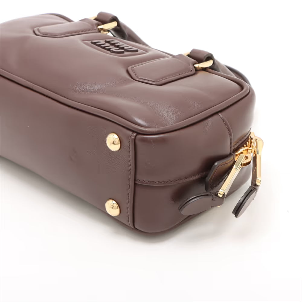 Miu Miu Arkady Leather Two-Way Handbag Brown