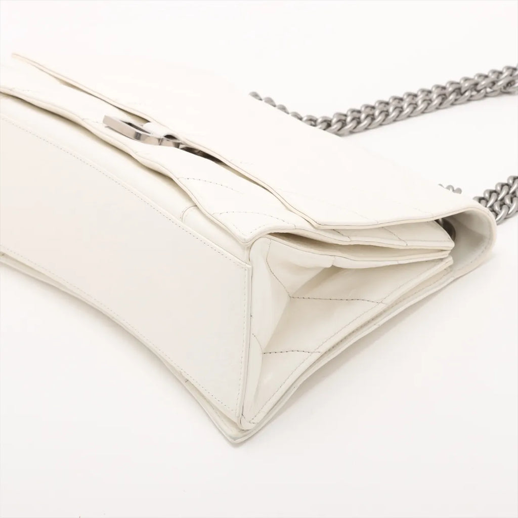 Balenciaga Crush Leather Chain Shoulder Bag White