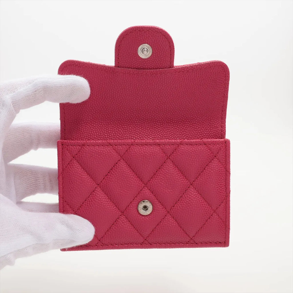 Chanel CC Logo Matelasse Caviar Skin Compact Wallet Pink