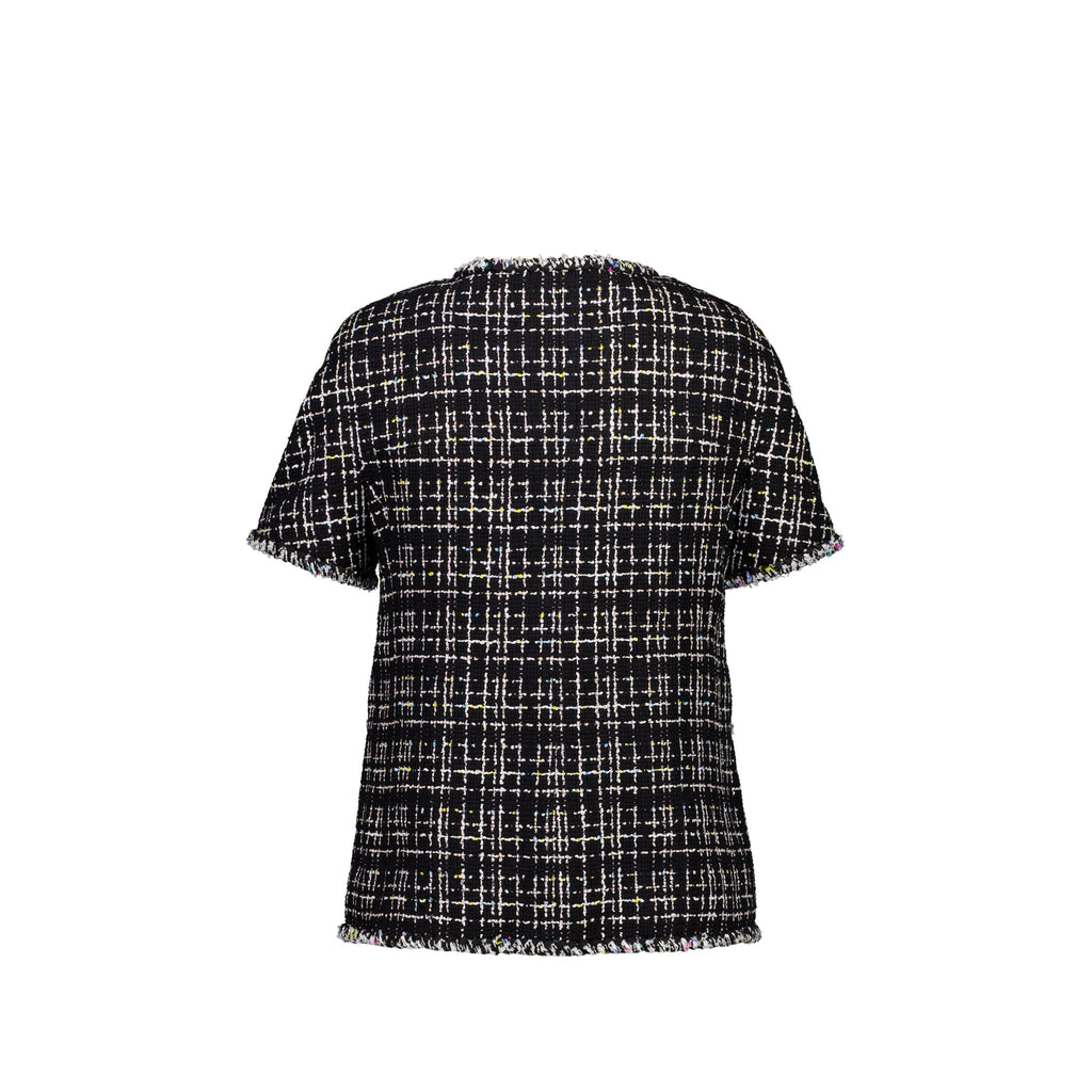 Chanel Size 38 Short Sleeve Tweed Jacket Black/White/Pink/Yellow