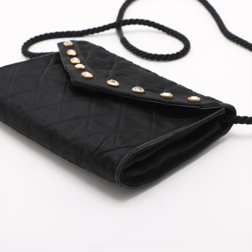Chanel Matelasse Nylon Rhinestone Shoulder Bag Black