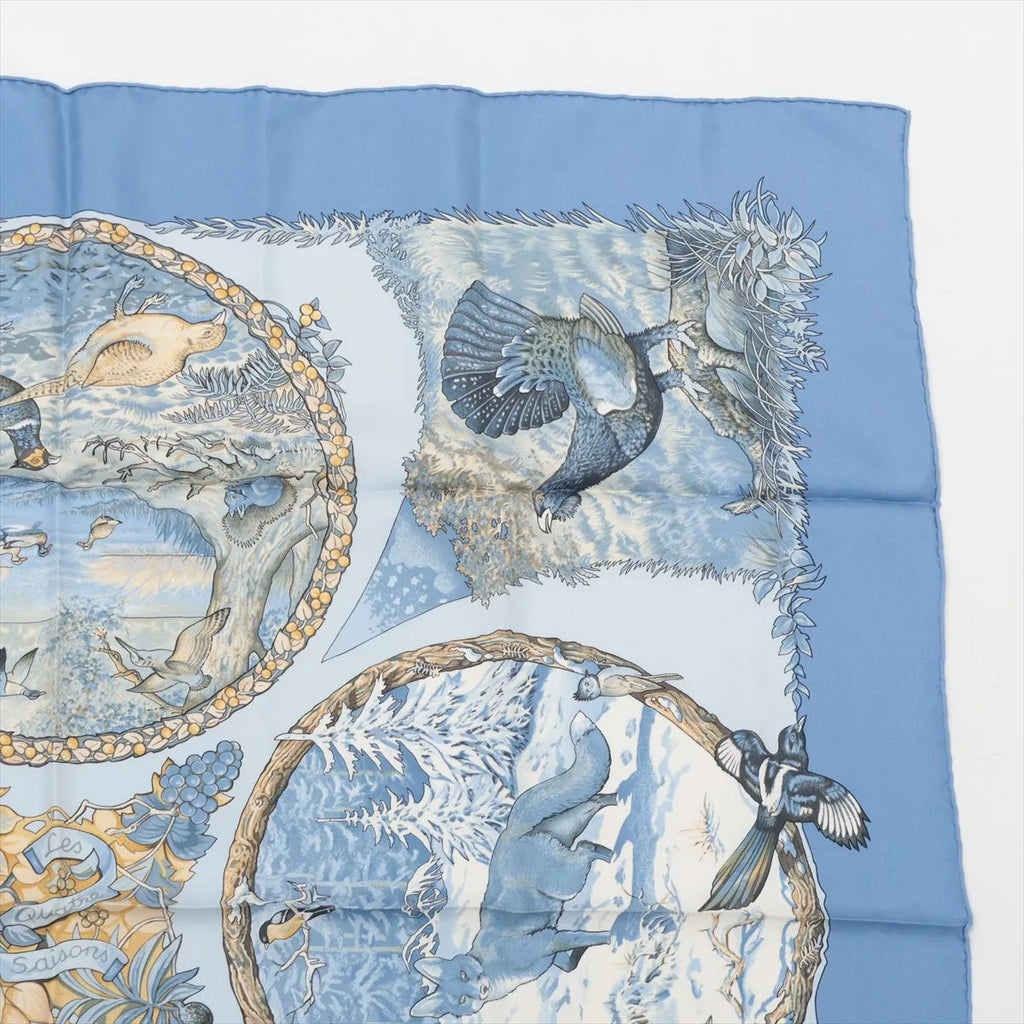 Hermès Carré 90 Les Quatre Saisons Four Seasons Silk Scarf Light Blue