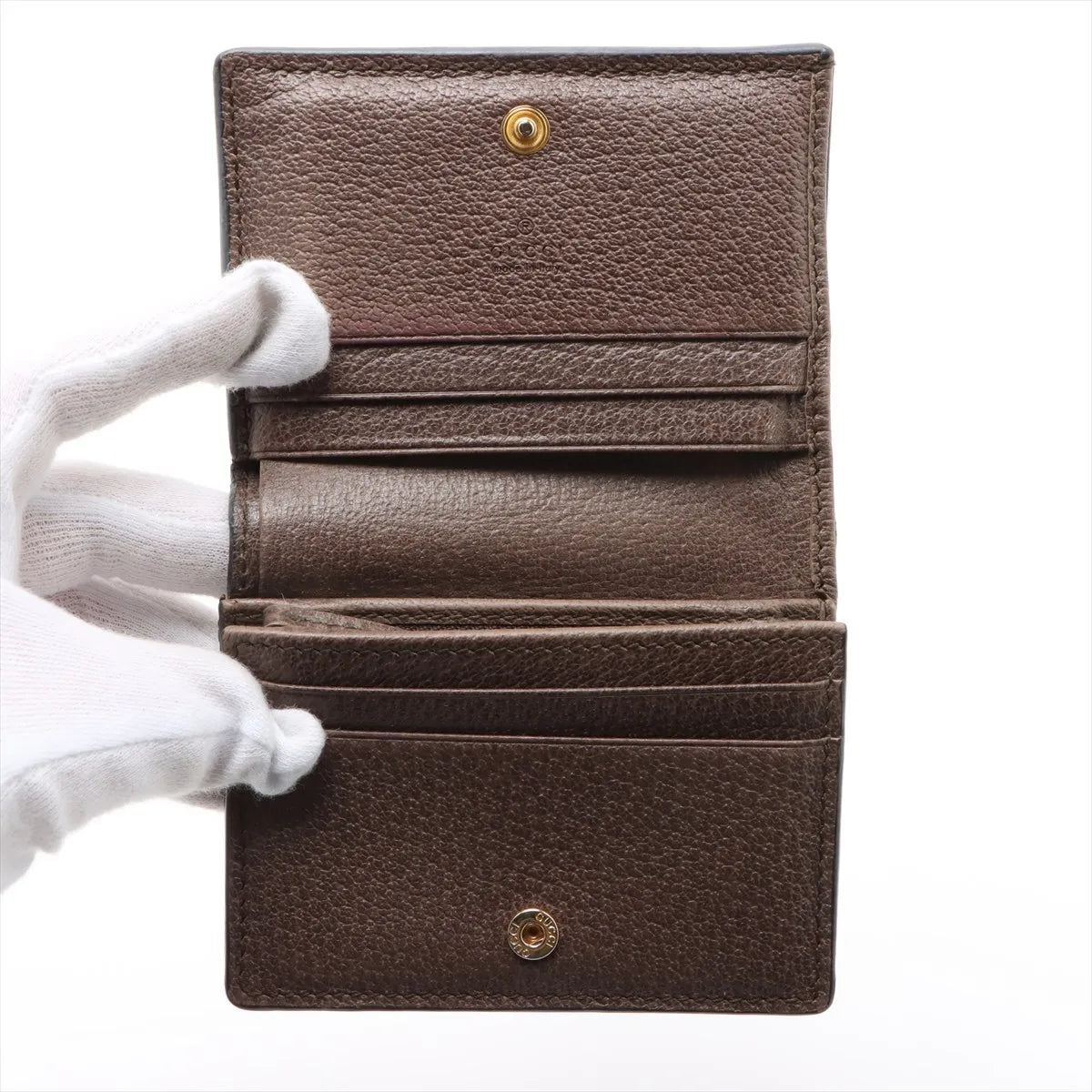 Gucci Ophidia Leather Compact Wallet Beige×Brown