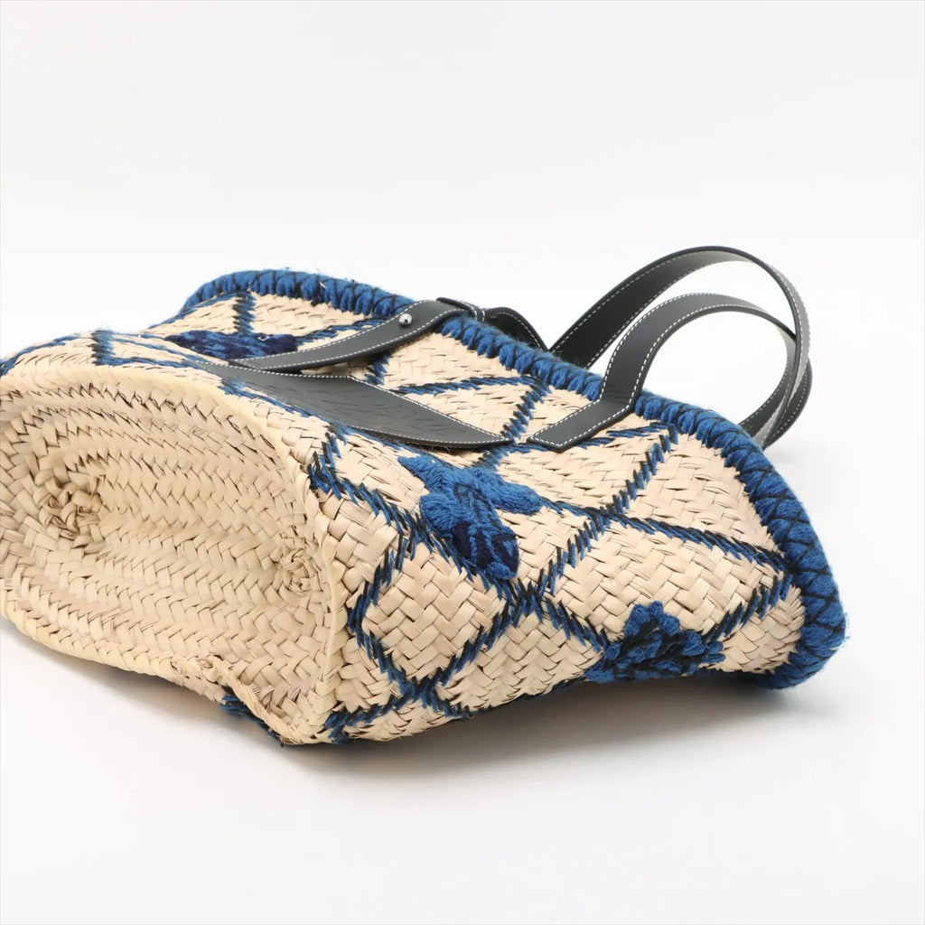 Loewe Basket Medium Raffia Tote Bag Beige x Blue