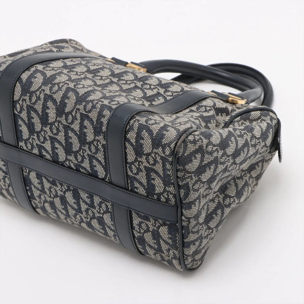 Christian Dior Trotter Canvas Leather Handbag Gray x Navy
