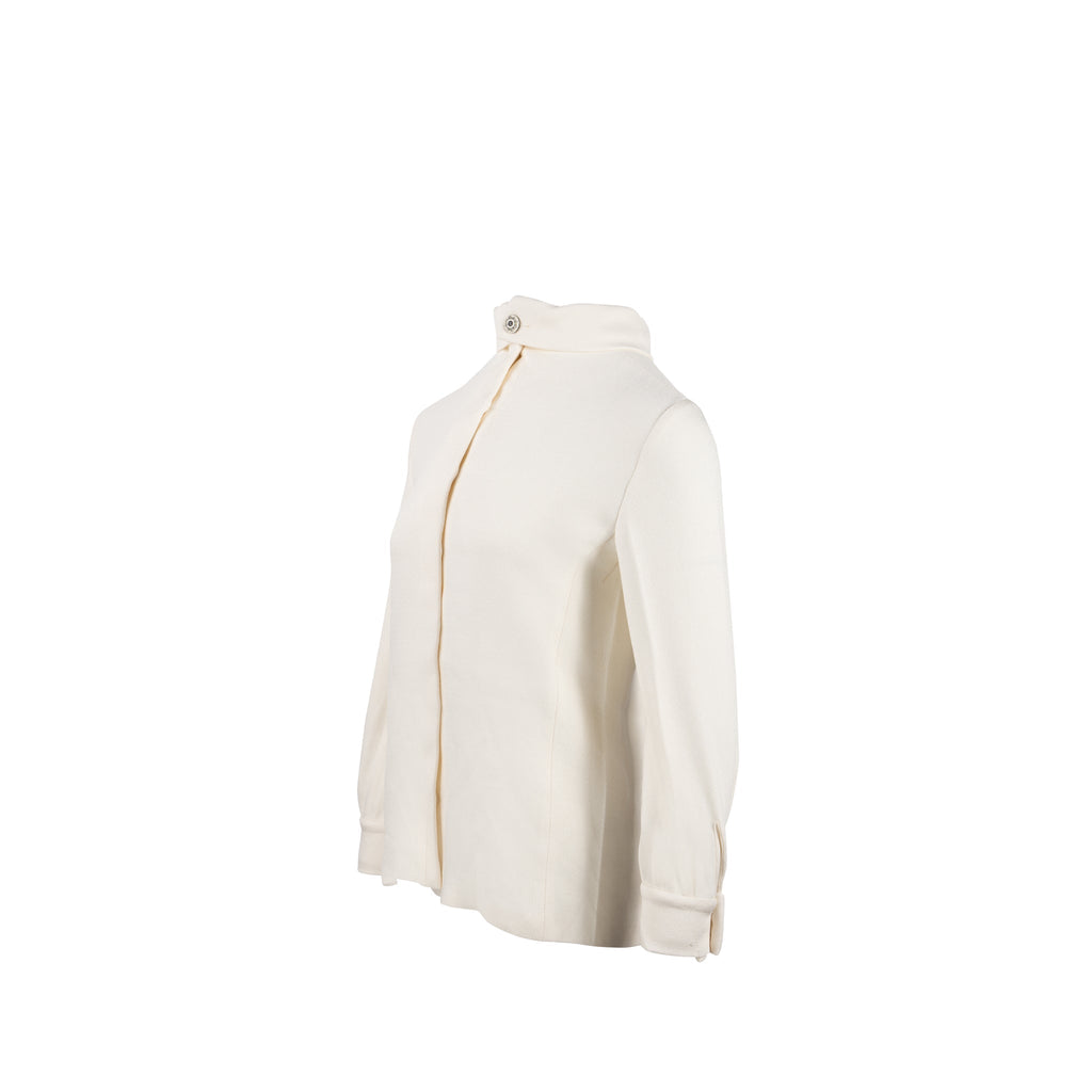 CHANEL Size 34 22C Runway Silk Crepe Blouse White