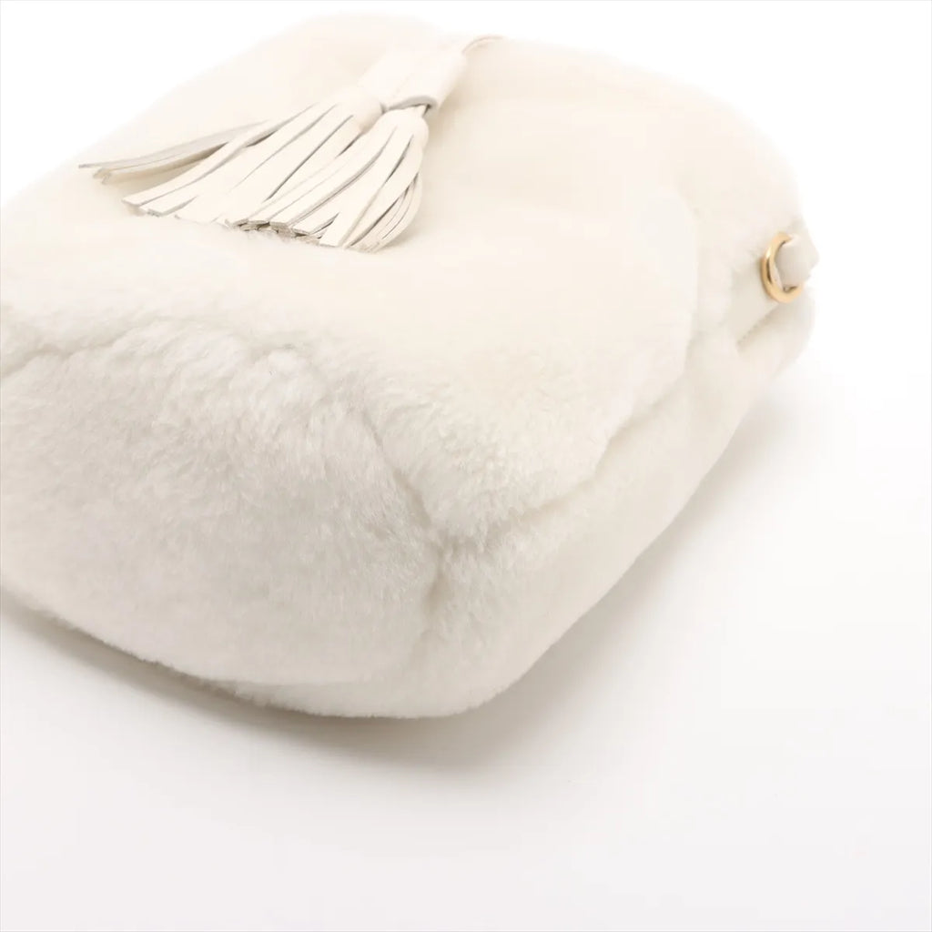 Miu Miu Fur Leather Two-Way Bucket Bag White