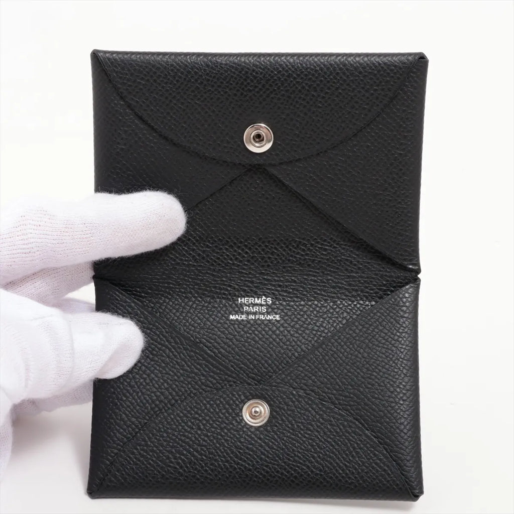 Hermès Calvi Veau Epsom Card Case Black