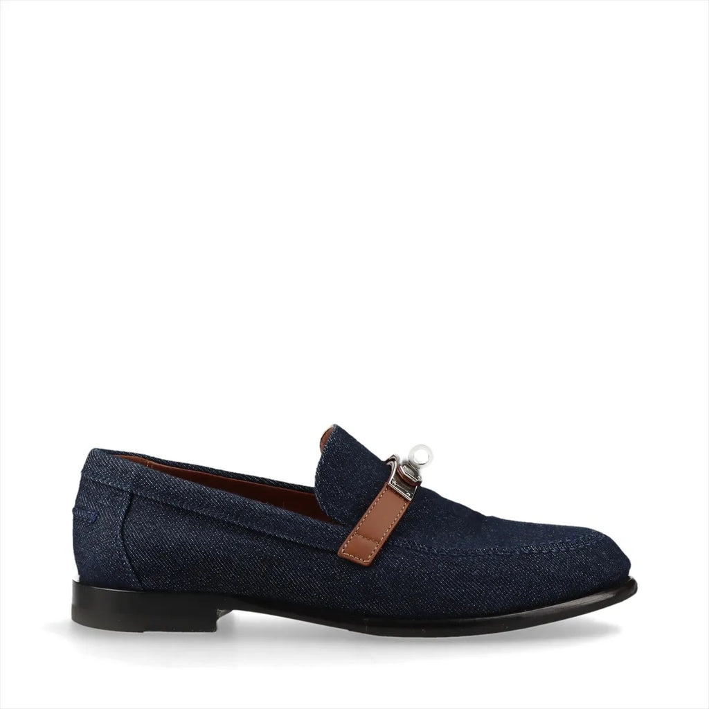 Hermès Kelly Denim Leather Loafer Navy x Brown