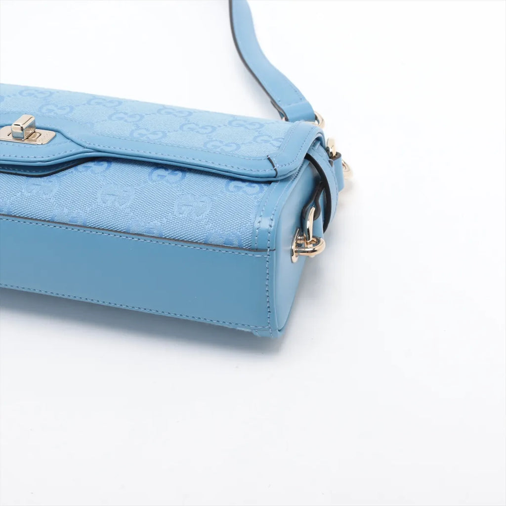 Gucci GG Canvas Leather Shoulder Bag Blue