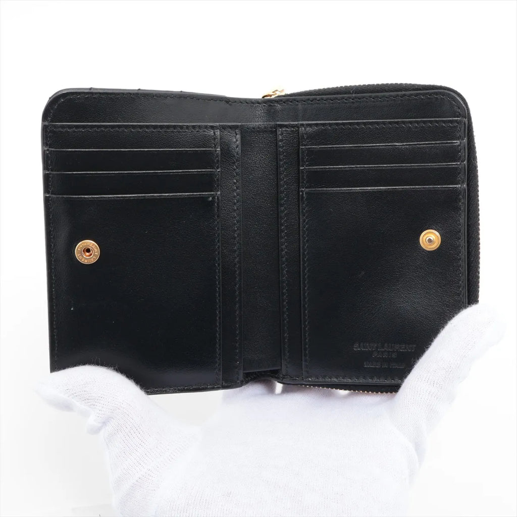 Saint Laurent Johan Leather Compact Wallet Black