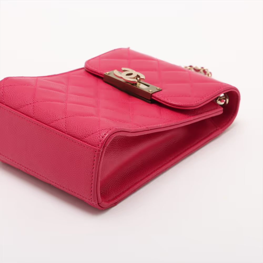 Chanel CC Logo Matelasse Caviar Skin Chain Phone Case Bag Hot Pink