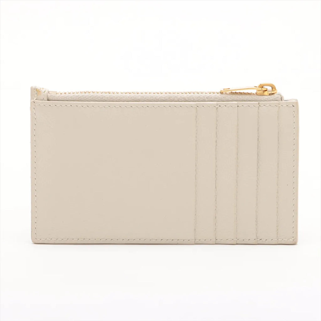 Saint Laurent Paris V Stitch Leather Coin Card White