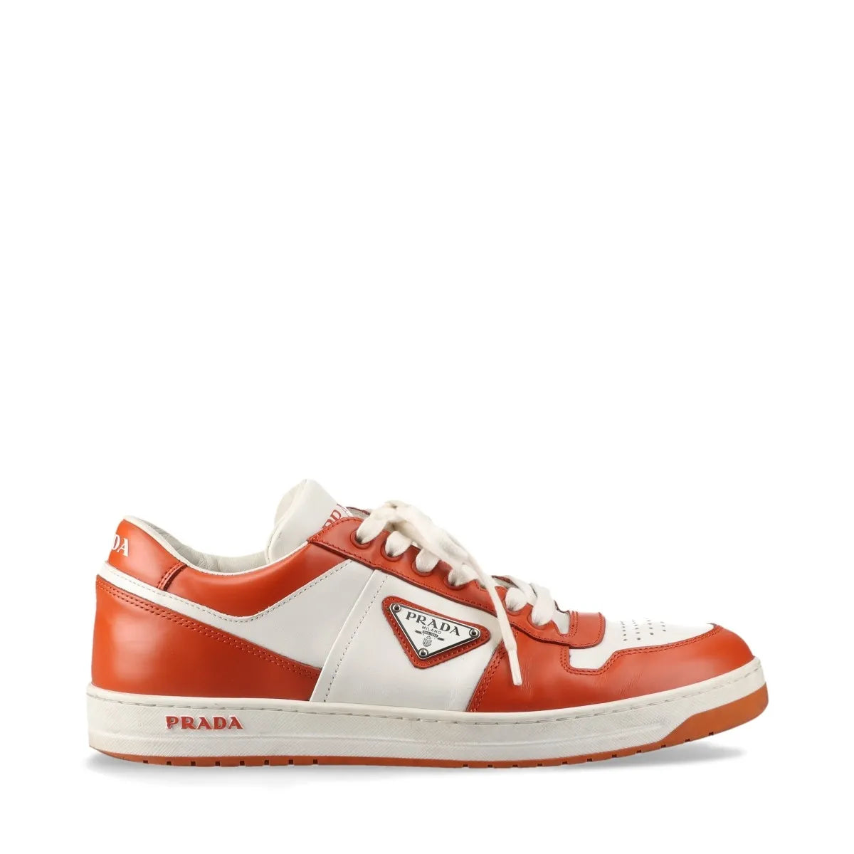 Prada Downtown Leather Sneaker Brown x White