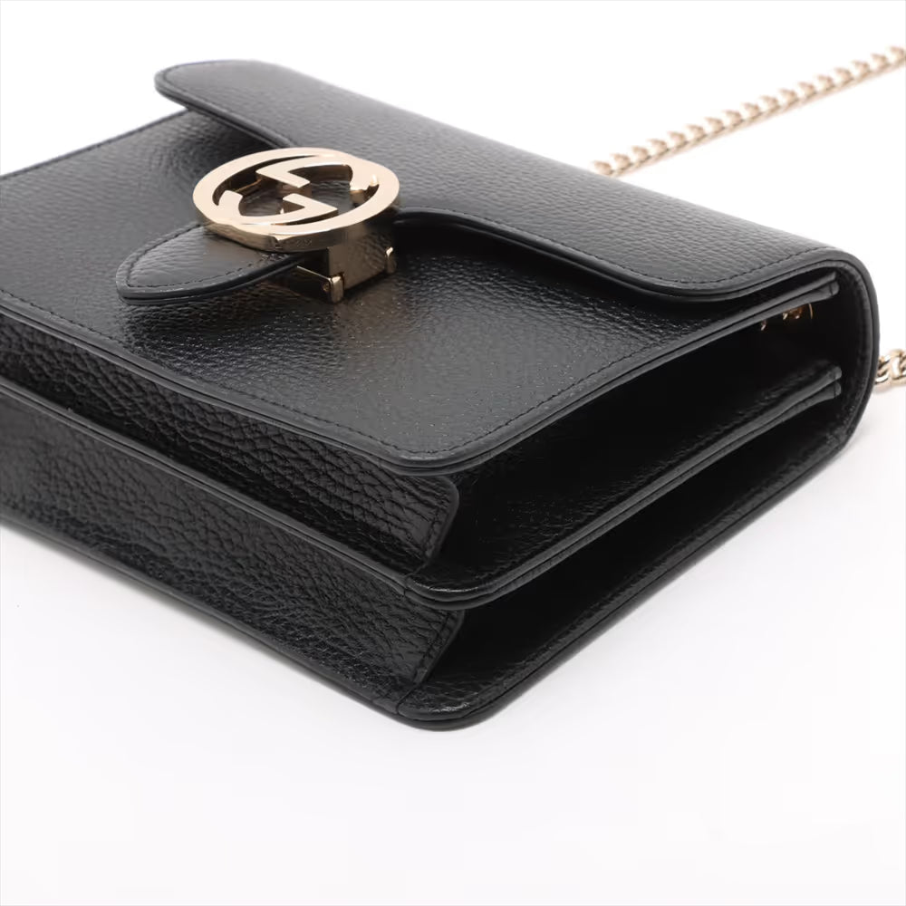 Gucci Interlocking GG Leather Chain Shoulder Bag Black
