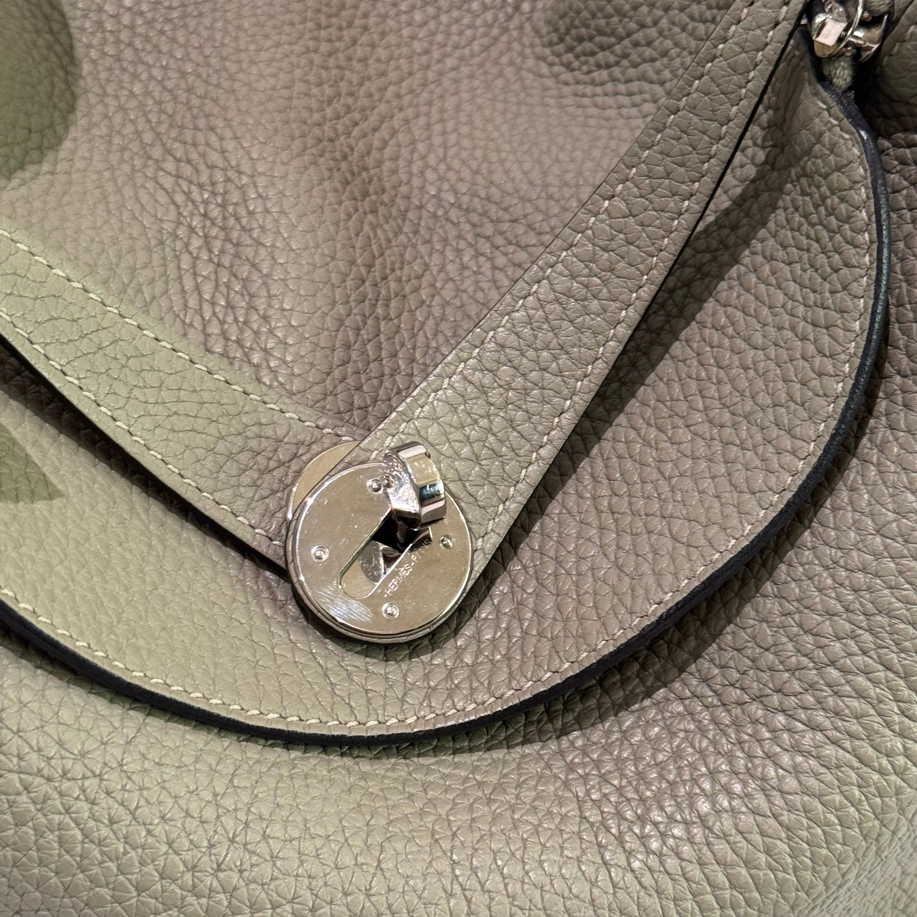 HERMÈS LINDY 30 SAGE GREEN WITH PALLADIUM HARDWARE (STAMP X)