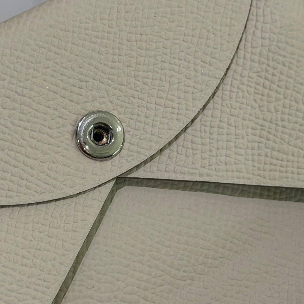 Hermes Calvi Card Holder Milkshake White with Silver Hardware (Stamp K)