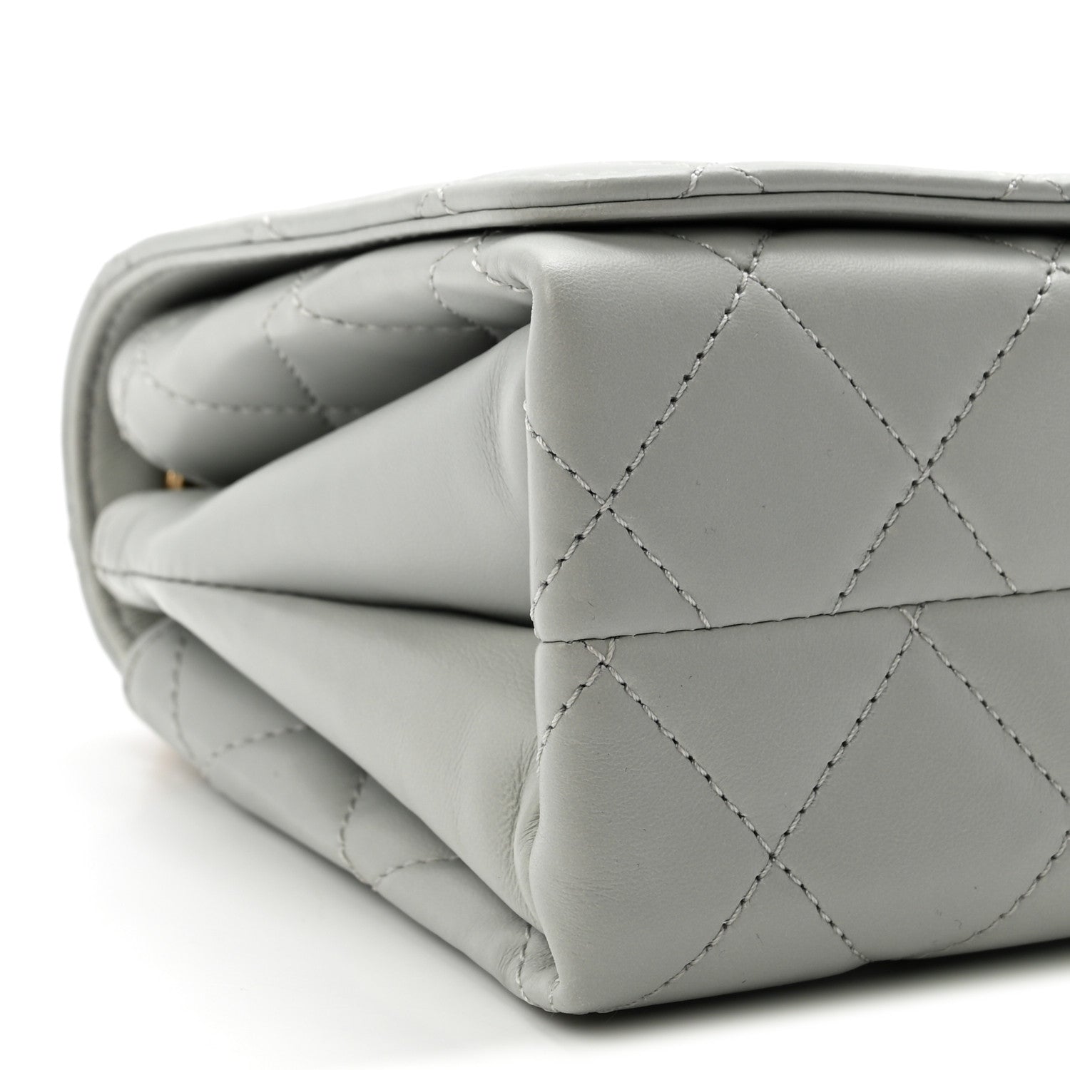 Calfskin Quilted Enamel Chain Flap Grey