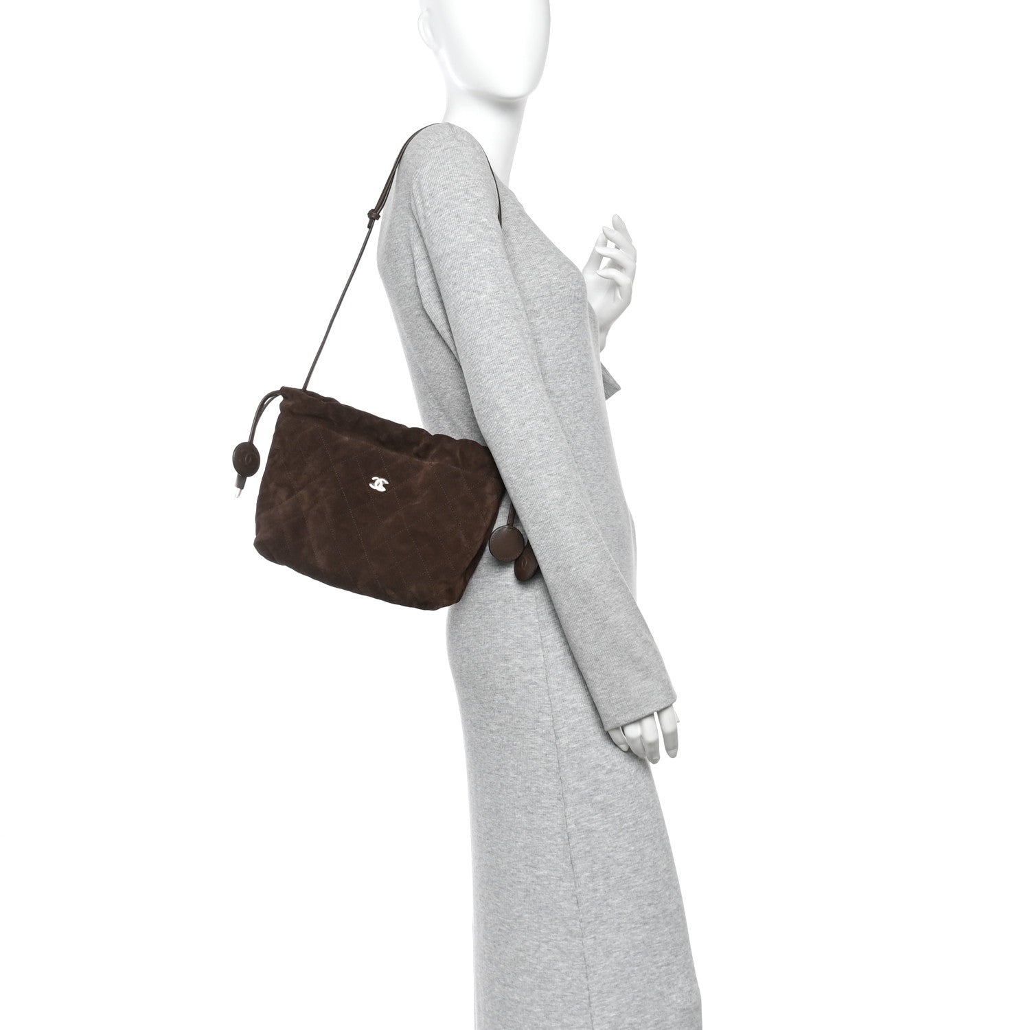 Suede Calfskin Lambskin Quilted Clutch With Strap Dark Brown