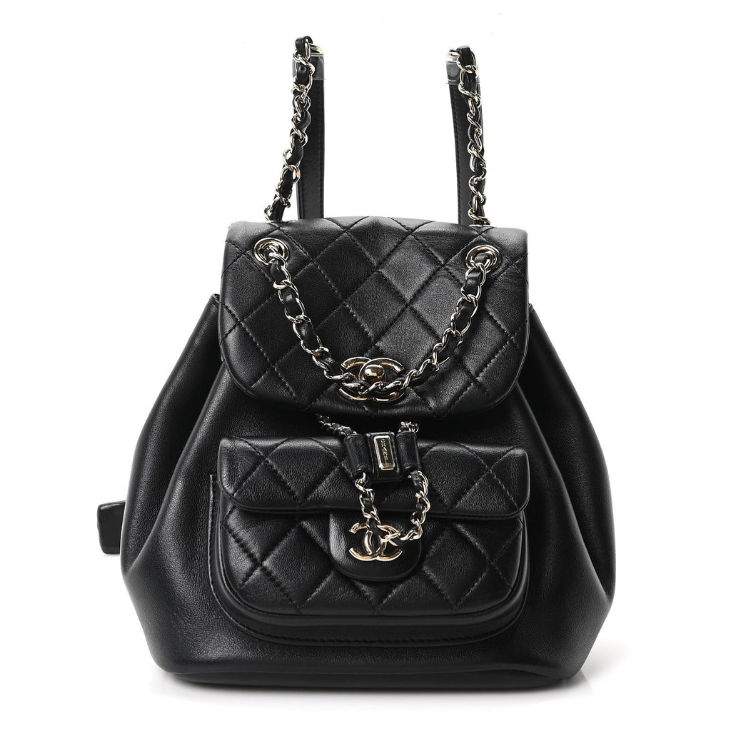Lambskin Quilted Small Duma Drawstring Backpack Black
