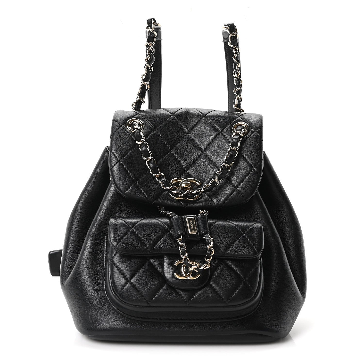 Lambskin Quilted Small Duma Drawstring Backpack Black