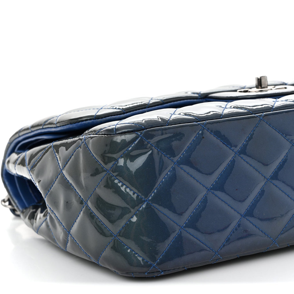 Patent Quilted Jumbo Double Flap Blue