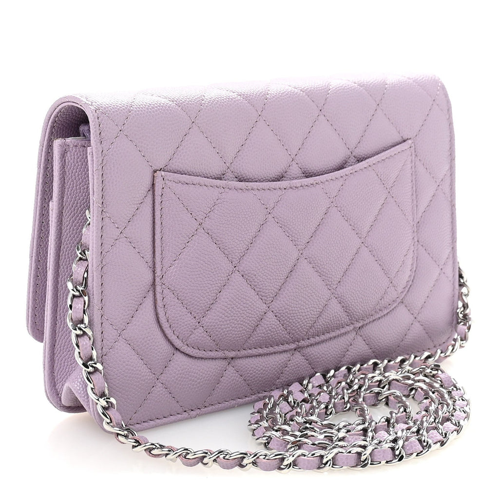 Caviar Quilted CC Logo Wallet on Chain WOC Purple