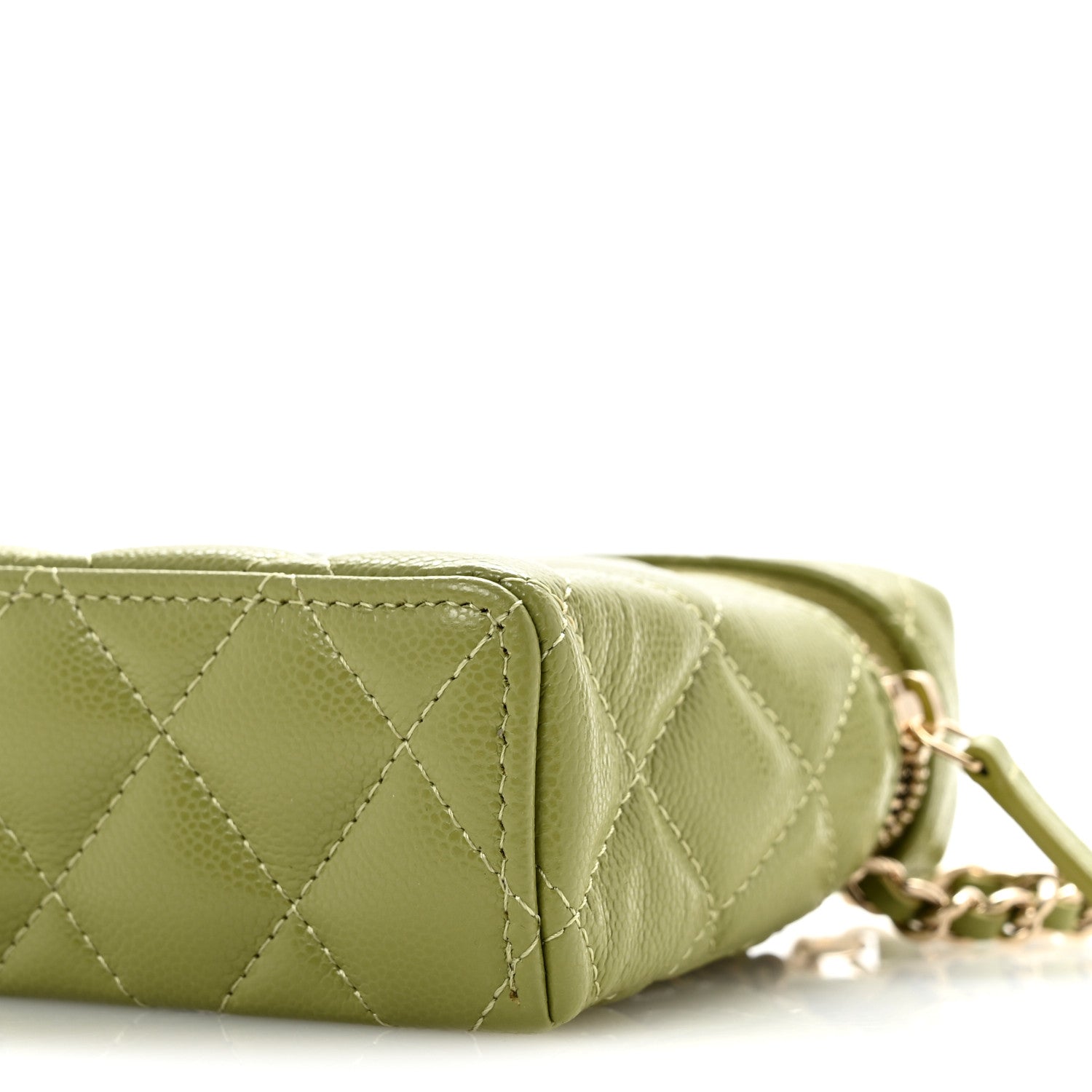 Caviar Quilted Top Handle Slim Vanity With Chain Khaki