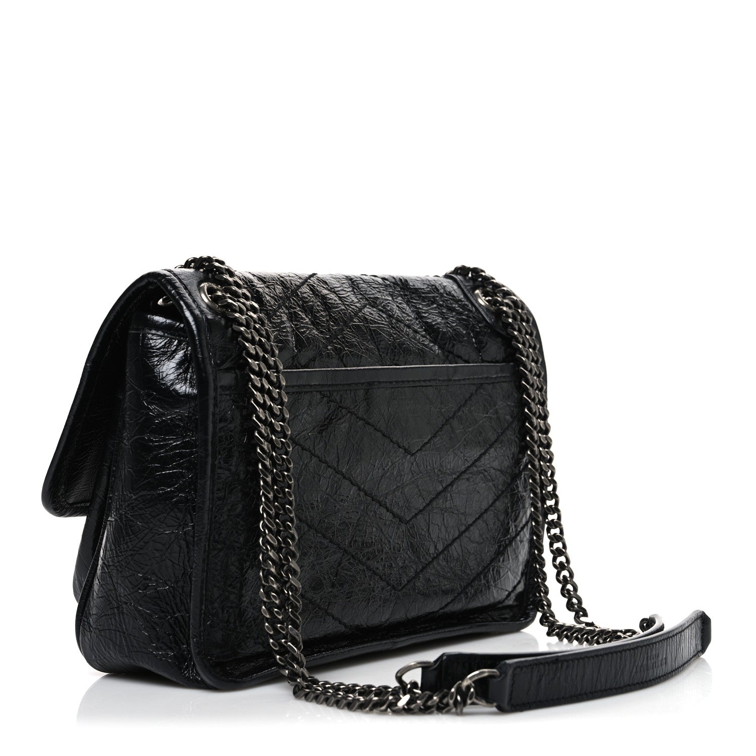 Crinkled Calfskin Matelasse Monogram Baby Niki Chain Satchel Black
