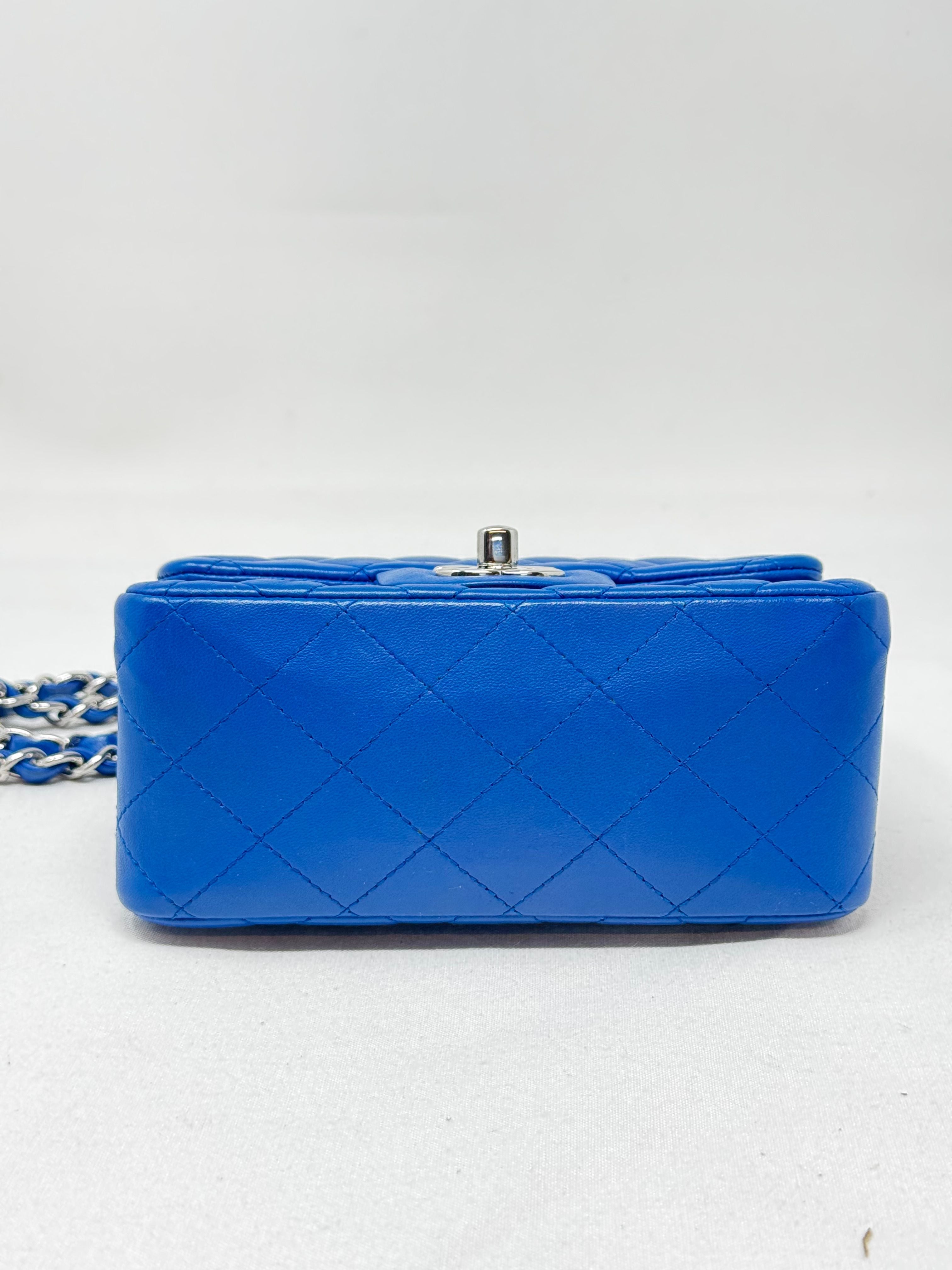 CHANEL Lambskin Quilted Mini Square Flap Blue B21-55