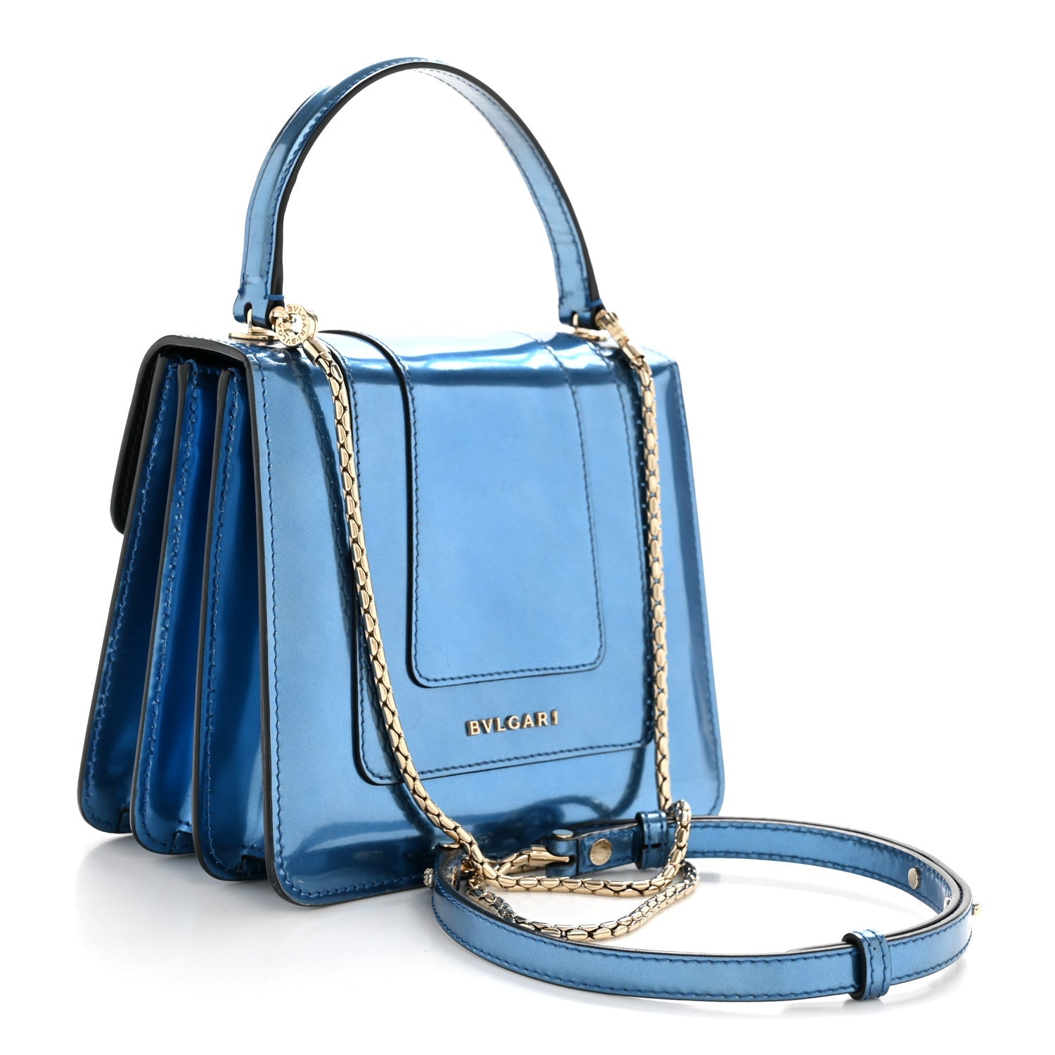 Metallic Calfskin Serpenti Forever Top Handle Blue