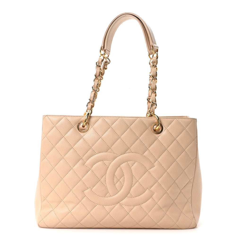 Caviar Quilted Grand Shopping Tote GST Beige Clair