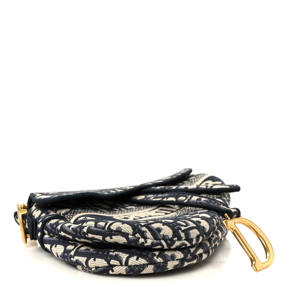 Oblique Embroidered Saddle Bag Blue