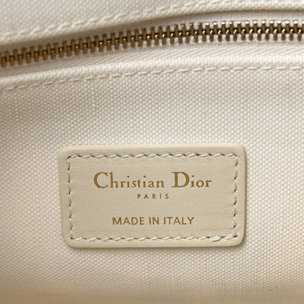 Calfskin Canvas Embroidered Medium Dioramour 47 Passion Book Tote With Strap White Multicolor