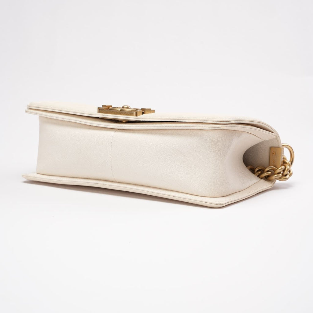 Chanel Medium Le Boy Bag Caviar White 2019
