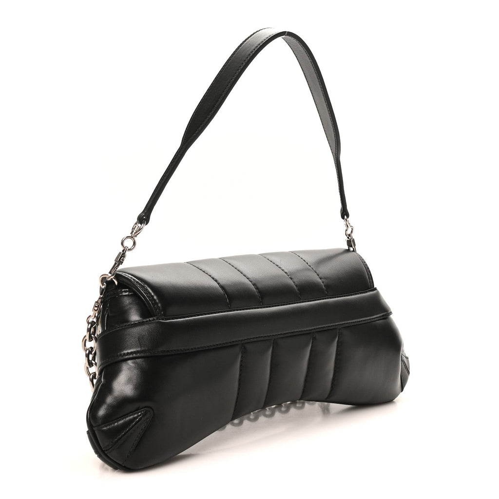 Nappa Vertical Matelasse Medium Maxi Horsebit Chain Shoulder Bag Black