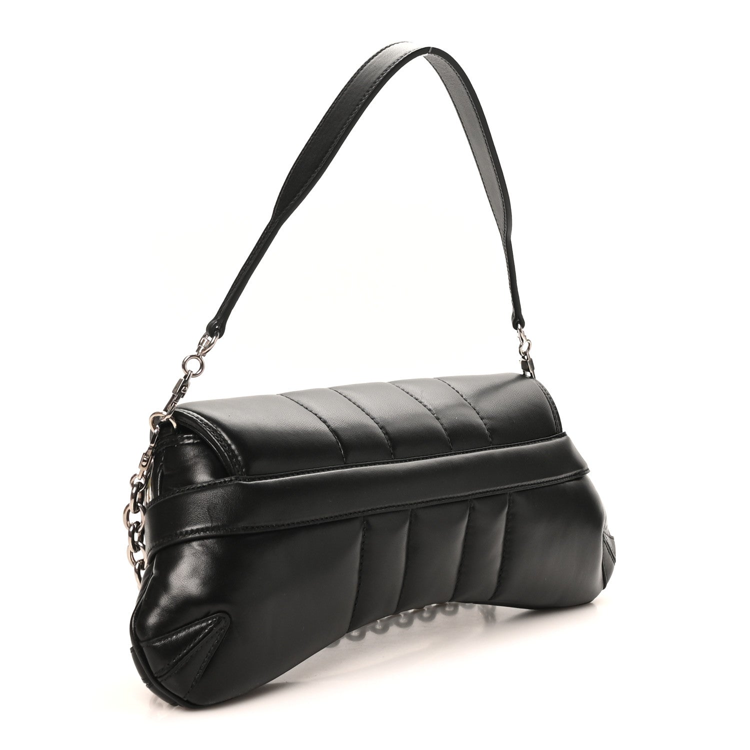 Nappa Vertical Matelasse Medium Maxi Horsebit Chain Shoulder Bag Black