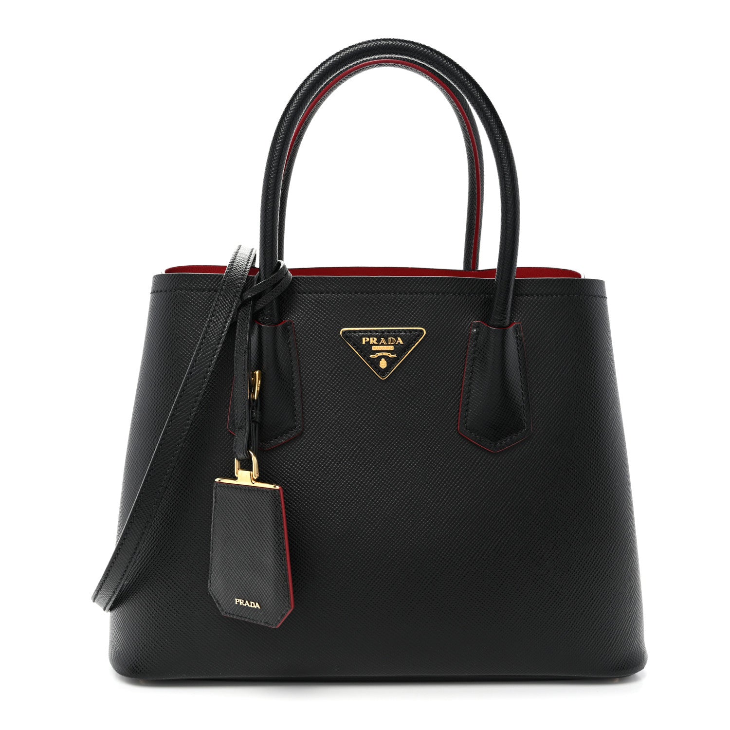 Saffiano Cuir Small Double Bag Black Fuoco