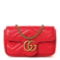 Calfskin Matelasse Super Mini GG Marmont Shoulder Bag Hibiscus Red