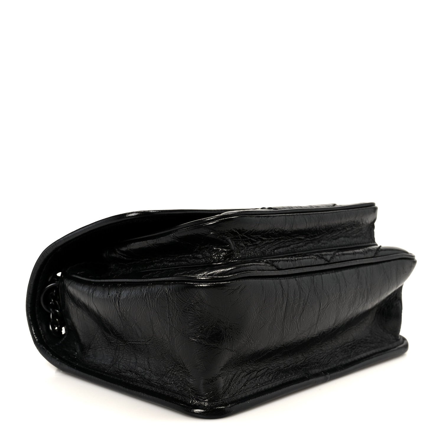 Crinkled Calfskin Matelasse Monogram Baby Niki Chain Satchel Black